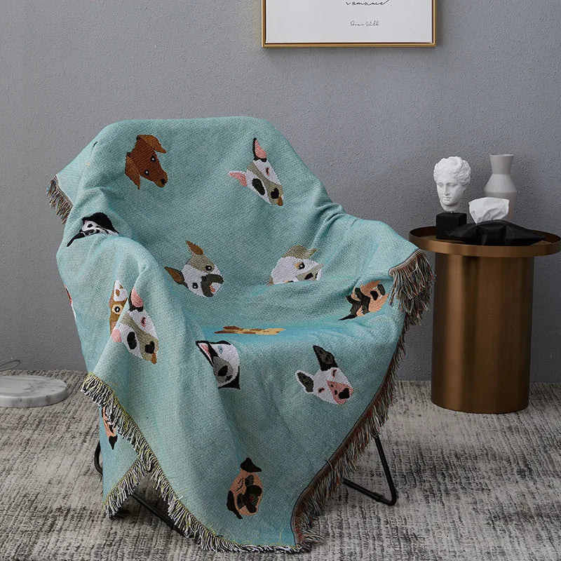 Cute Knitted Dog Print Blanket