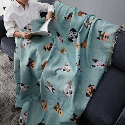 Cute Knitted Dog Print Blanket