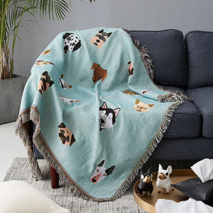 Cute Knitted Dog Print Blanket